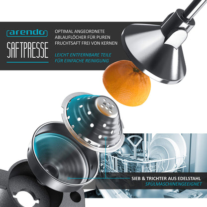 Arendo - Juice Press - Manual Juicer Stainless Steel - Mechanical Juicer - Orange Press Citrus Press Manual with Lever - for Oranges Grapefruits Citrus Fruits - solid construction