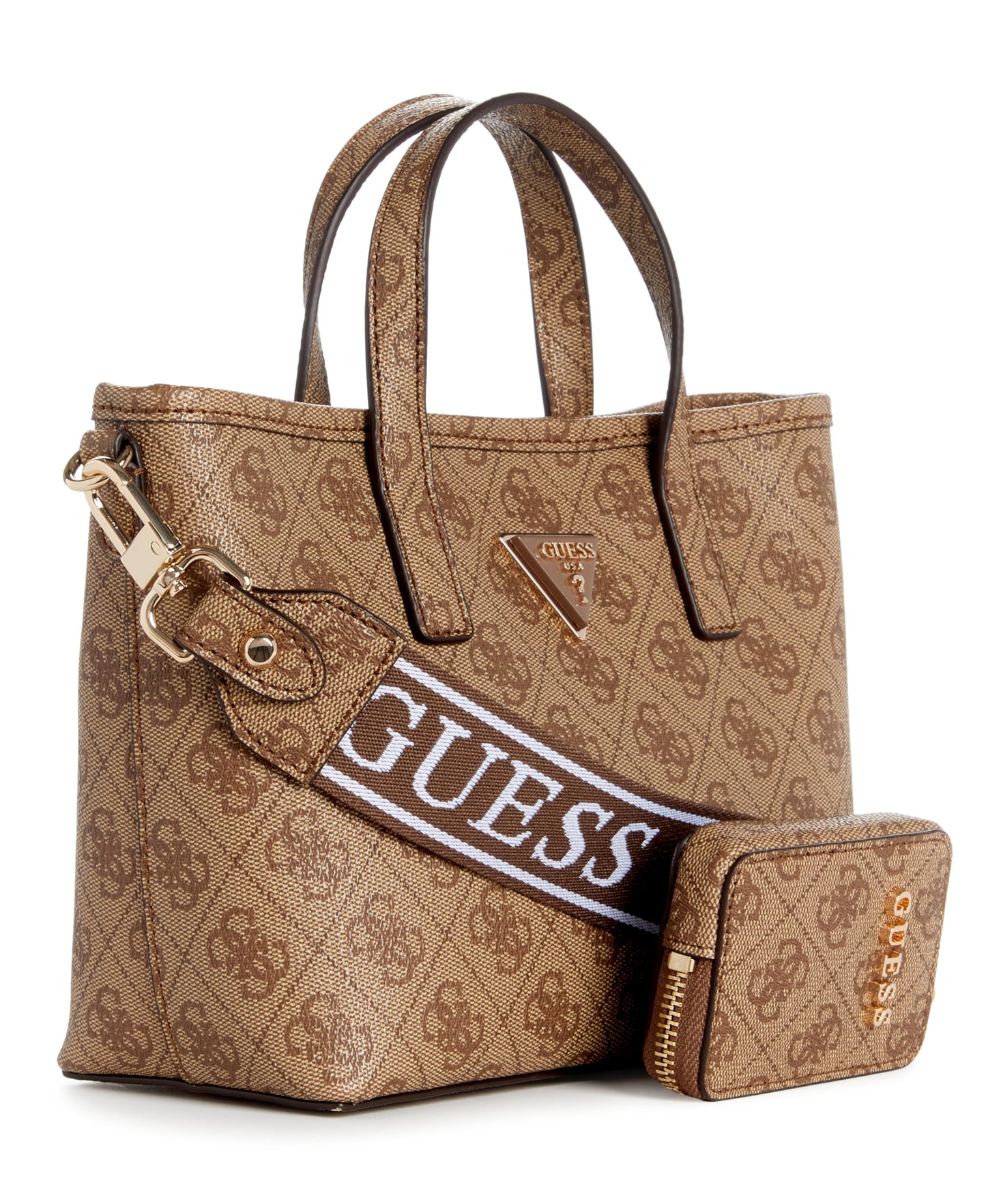 GUESS Women's Latona Tote Mini Handbag, Shoulder Bag, Latte Logo
