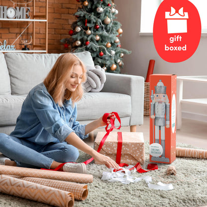 THE TWIDDLERS Large Wooden Christmas Nutcracker Figures (White & Silver), XL 50cm - Traditional Christmas Decoration