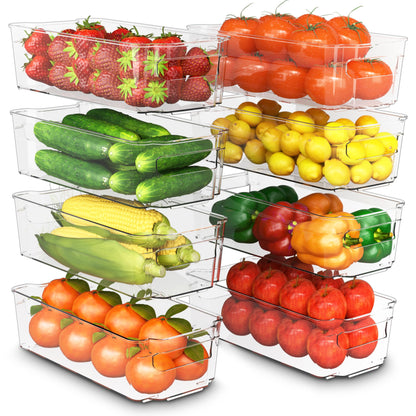 KICHLY high-quality refrigerator organizer set for drawers - set of 8 stackable storage containers for vegetable drawer, kitchen cabinet, shelves, cosmetics, office supplies, tools - BPA-free.