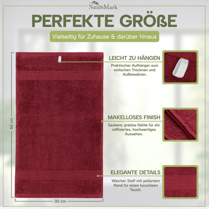 NatureMark guest towels - 12 pack (30x50 cm), 100% cotton, Oeko-Tex certified, soft, absorbent, and easy to care for - for bathroom, guests & spa - Bordeaux Red