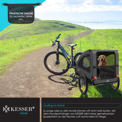 KESSER® Dog Trailer Boxer 2-in-1 Dog Stroller Bike Trailer large approx. 250L volume - Incl. flag and bag - 600D Oxford Canvas, foldable SmartSpace Concept, max. 45kg, Anthracite