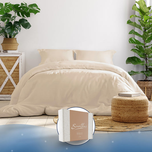 Samthus bed linen 155x220 cotton satin - Oeko-Tex Made In Green - Heavenly soft sleep - Bedding set with 1x duvet cover 155x220 + 1x pillowcase 80x80 - Duvet Cover - Beige