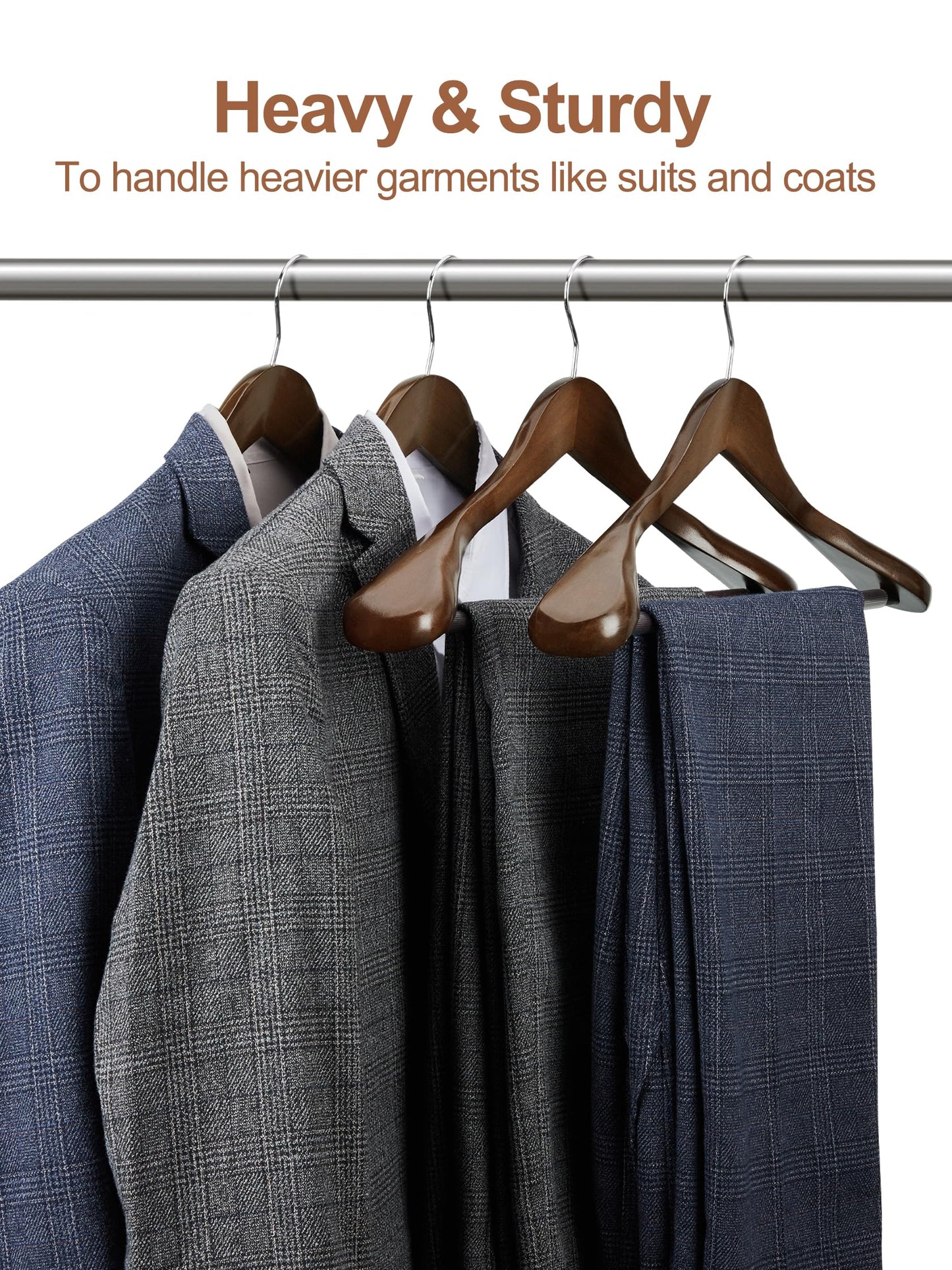 HOUSE DAY Wide Walnut Wood Hangers 6X Non-Slip Hangers Sturdy Coat Hangers Suit Hangers Wood Hangers, Wide Shoulders Non-Slip Pants Bars Rotatable Hooks
