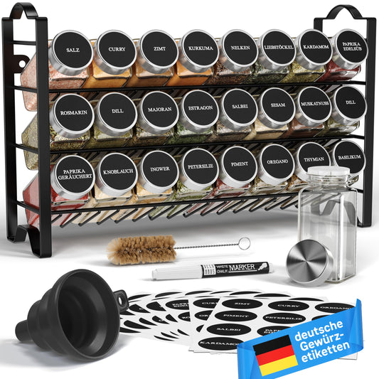 Deco Home® Standing & Wall Spice Rack [WITH SPICE CANS & LABELS] - Spices Organizer - Spice Rack - Spice Stand - Hanging Spice Rack System - Spice Storage - Spice Jars with Shelf