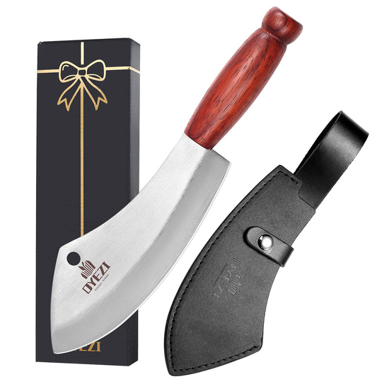 OYEZI Butcher Knife 8 Inch Chef Knife German Stainless Steel Outdoor Butcher Knife Hammered Cleaver Boning Knife for Home Camping BBQ Sheath Included...