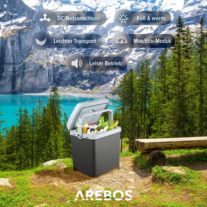 Arebos 25 Liter cooling box | for cooling and keeping warm | Mini fridge | Thermoelectric cooling box | with ECO mode | 12/230 V for car and socket | electric cooling box | Anthracite.
