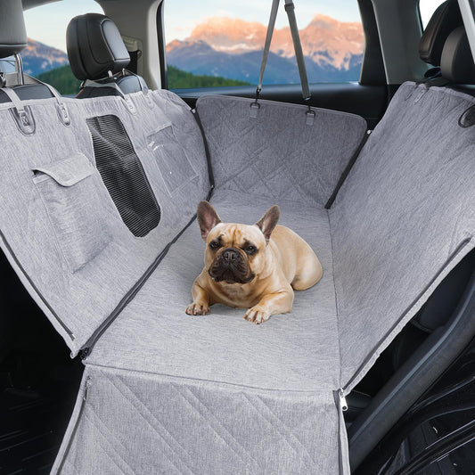 Dog car seat cover, dog car seat mat with PVC window and storage bag, 900D durable, scratch-resistant, non-slip car back seat dog cover with universal size, suitable for cars/trucks/SUVs.