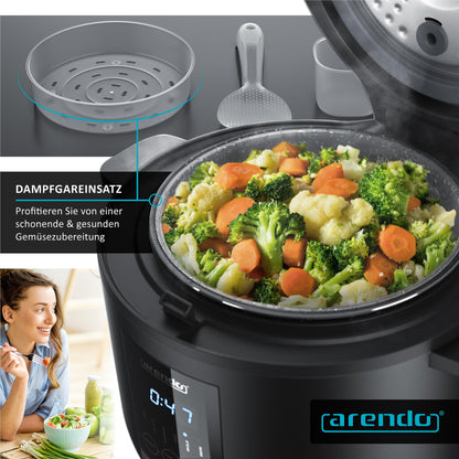 Arendo - Digital Multicooker 2 liters 350 watts Multicooker with steaming insert and measuring cup, rice cooker multicooker - 5 cooking programs - timer - non-stick coated - BPA-free