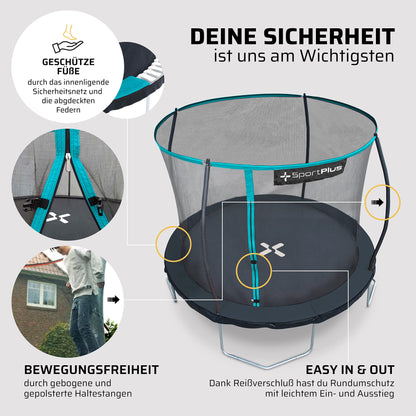 SportPlus Trampoline Outdoor 305cm & 366cm, kids trampoline with edge protection, outer poles & inner net, sturdy frame construction, garden trampoline, also for adults up to 120/150kg - GS certified