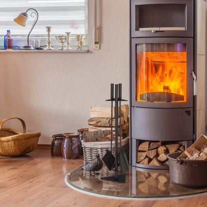 Relaxdays fireplace tool set, 4-piece set with shovel, broom, poker & holder, modern stove utensils, black