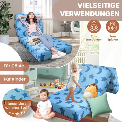 KESSER folding mattress 75 x 200 x 15 cm guest mattress 3-fold foldable as a seat stool foam mattress 25kg/m³ extra thick 15cm breathable washable Removable cover incl. Camping carrying bag