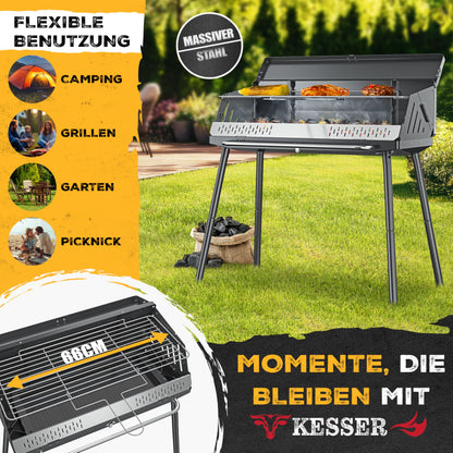 KESSER® Folding Grill portable Camping Grill with stand | Charcoal grill made of powder-coated steel including grill grate, grill mat & carrying bag | Foldable BBQ ideal for camping, picnics & fishing