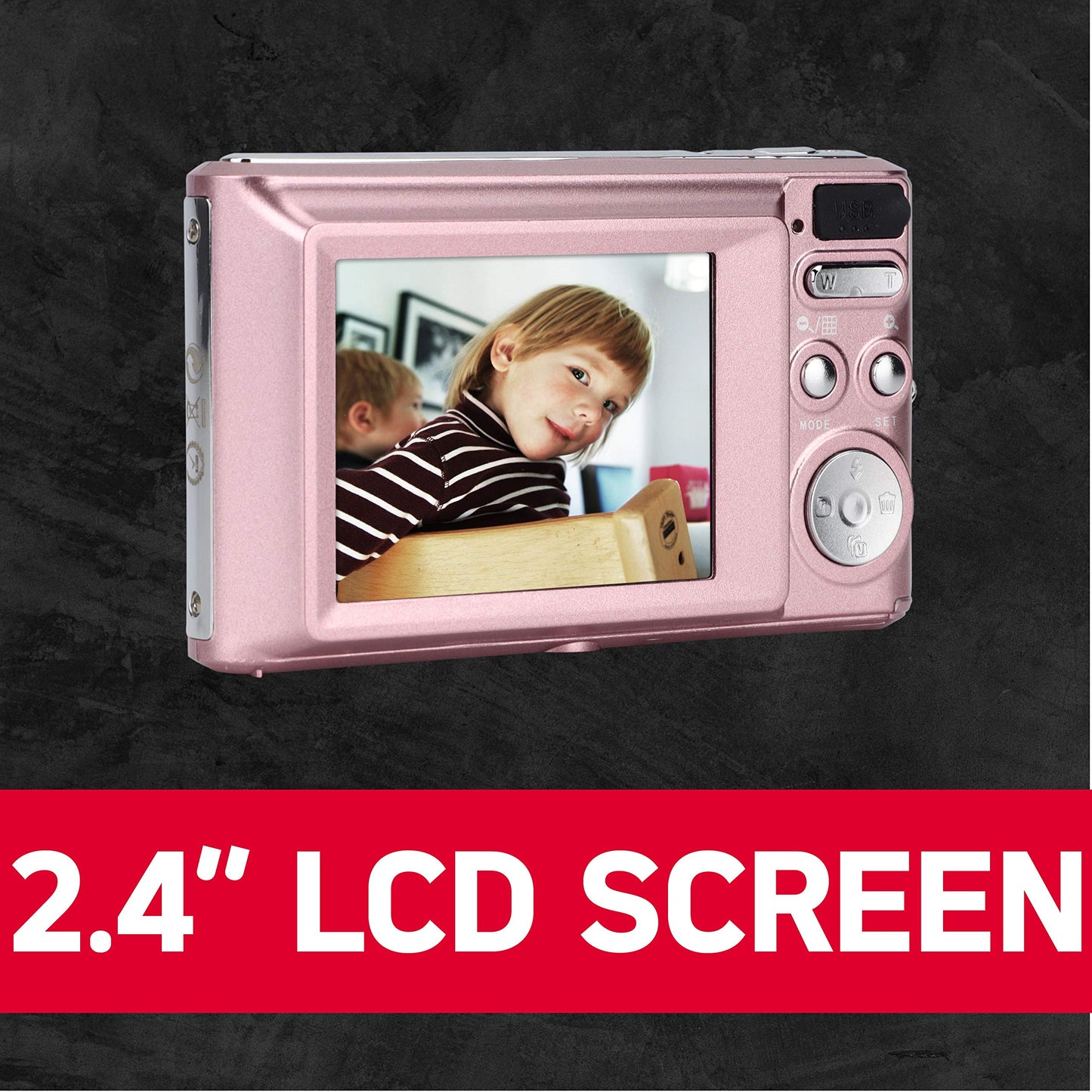 AGFA Photo Realishot DC5200 - Compact digital camera, 21MP, 2.4" LCD screen, 8X digital zoom, HD 720p video, lithium battery, SD cards, scene modes - Pink