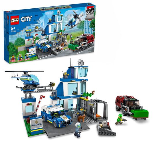 LEGO 60316 City Police Station with police car, garbage truck, and helicopter. Building kit with 3 figures, police toy for boys and girls 6+. Great gift for kids.
