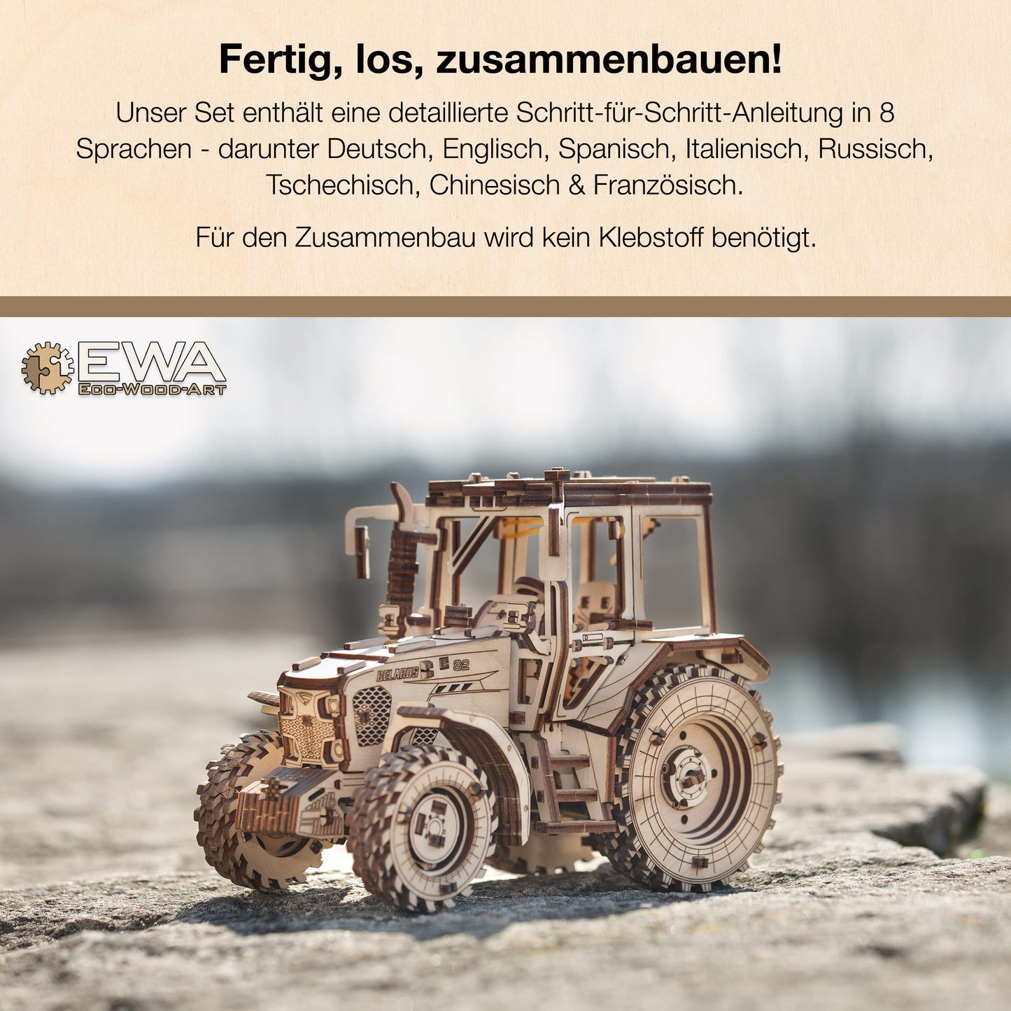 Tractor Wood Model Kit - DIY 3D Puzzle for Adults & Teens 14+ - Wood Puzzle for Adults & Teens with No Glue - Belarus-82 Tractor Model Wood Kit, EWA Eco-Wood-Art, 269 Pieces