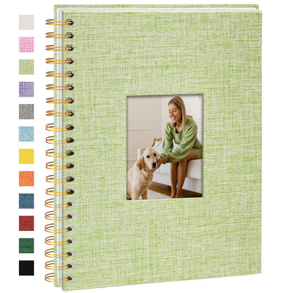 Vienrose DIY scrapbook photo album 28 x 20.5 cm with 80 white pages, linen photo album for families, baby, wedding, anniversary, birthday, grass green.