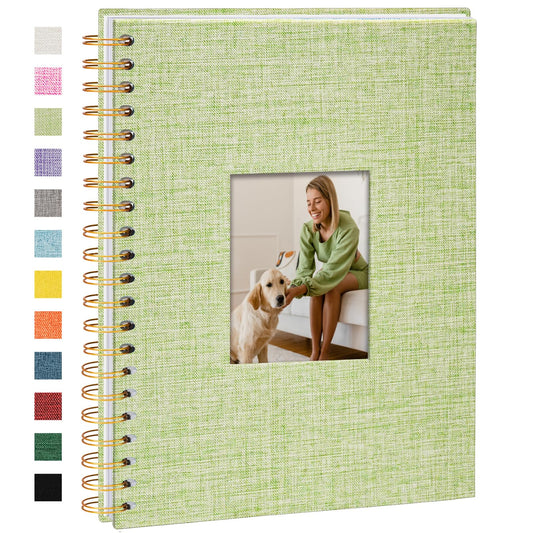 Vienrose DIY scrapbook photo album 28 x 20.5 cm with 80 white pages, linen photo album for families, baby, wedding, anniversary, birthday, grass green.