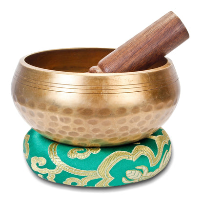 Large original Tibetan singing bowl - 13cm. Singing bowl set with eBook, striker, singing bowl cushion, and gift box. Singing bowl from Tibet.