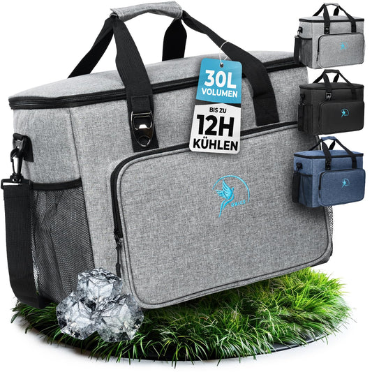 Obics Large Foldable 30L Cooler Bag Gray for Car, Beach - Lunch Bag Camping Accessory - Picnic Bag Large - Freezer Bag & Insulated Food Bag - Thermal Bag Waterproof