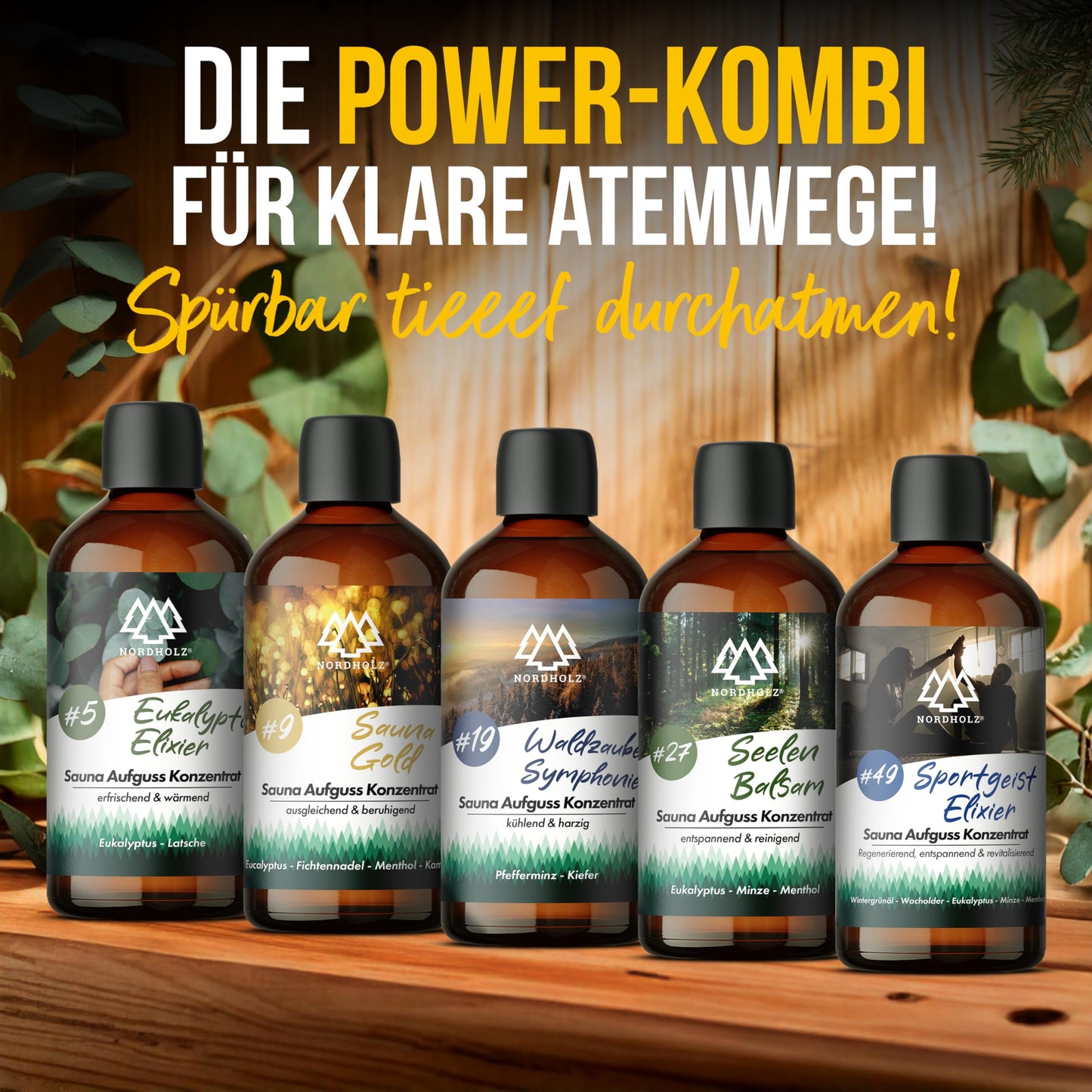 NORDHOLZ® Sauna infusion set [5x100ml Breathe free] special & natural sauna infusion - intense & relaxing scent - sauna accessories