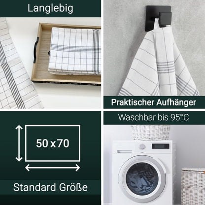 ZOLLNER 20 piece set of cotton kitchen towels in 50x70 cm - super absorbent and durable - washable up to 95°C - in gray white checkered pattern - premium quality for gastronomy - Oeko Tex® certified