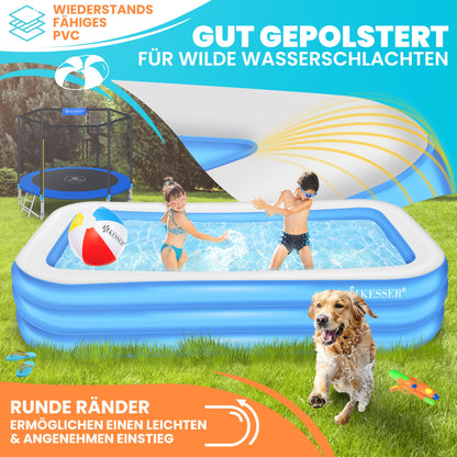KESSER® Inflatable Pool Family Pool for children and adults Garden swimming pool Family swim pool Summer 305x183x56 cm Paddling pool 1180 liter volume Child-friendly Incl. Repair kit & Ball