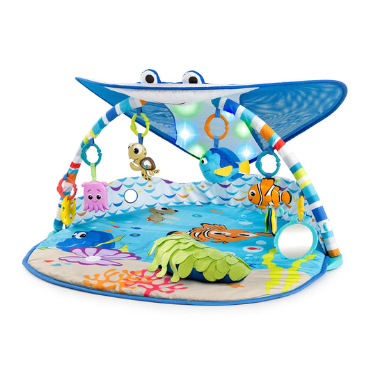 Bright Starts, Disney Baby, Finding Nemo playmat with play gym, lights, over 20 minutes of melodies, a Dory finger puppet, and more.