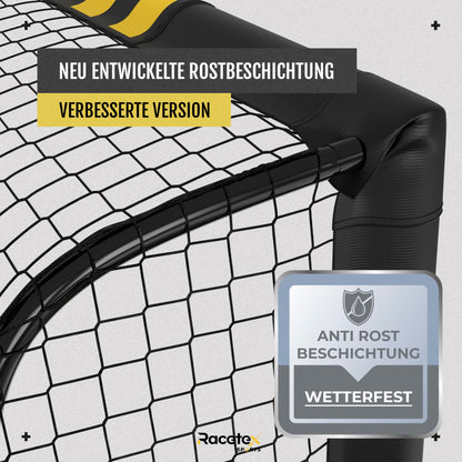 Racetex soccer goals for garden, kids, and adults with anti-rust coating. Includes ground anchors for optimal stability and padding all around (180cm x 120cm).
