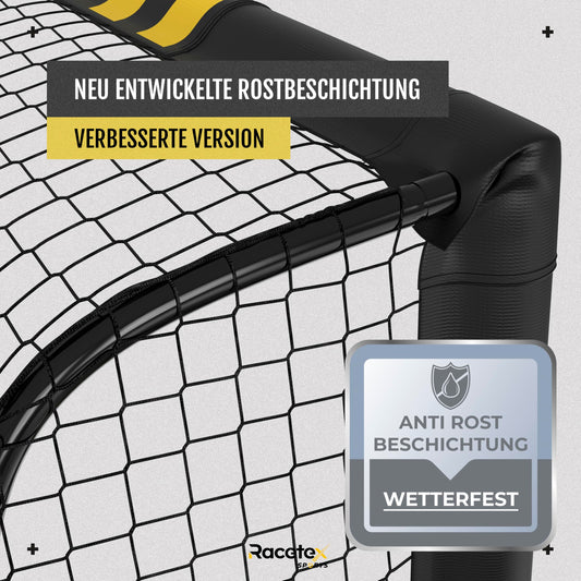 Racetex soccer goals for garden, kids, and adults with anti-rust coating. Includes ground anchors for optimal stability and padding all around (180cm x 120cm).