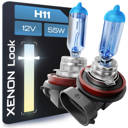 Great - 2x H11 halogen lamp set Xenon Look - super white - 8500k 55W - E-marked
