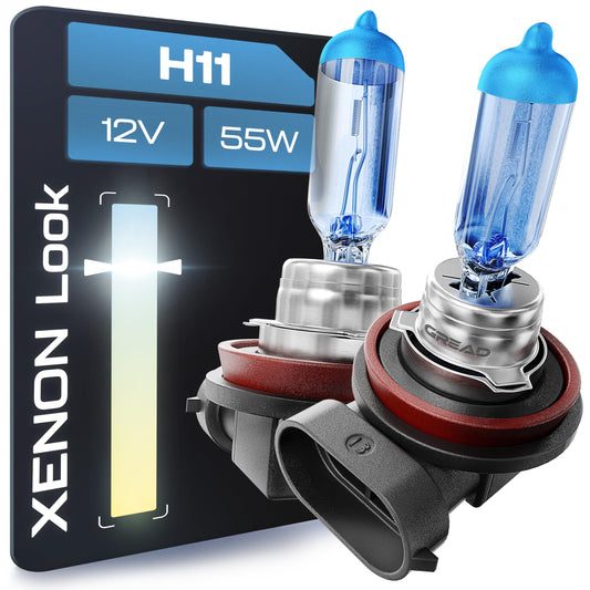 Great - 2x H11 halogen lamp set Xenon Look - super white - 8500k 55W - E-marked