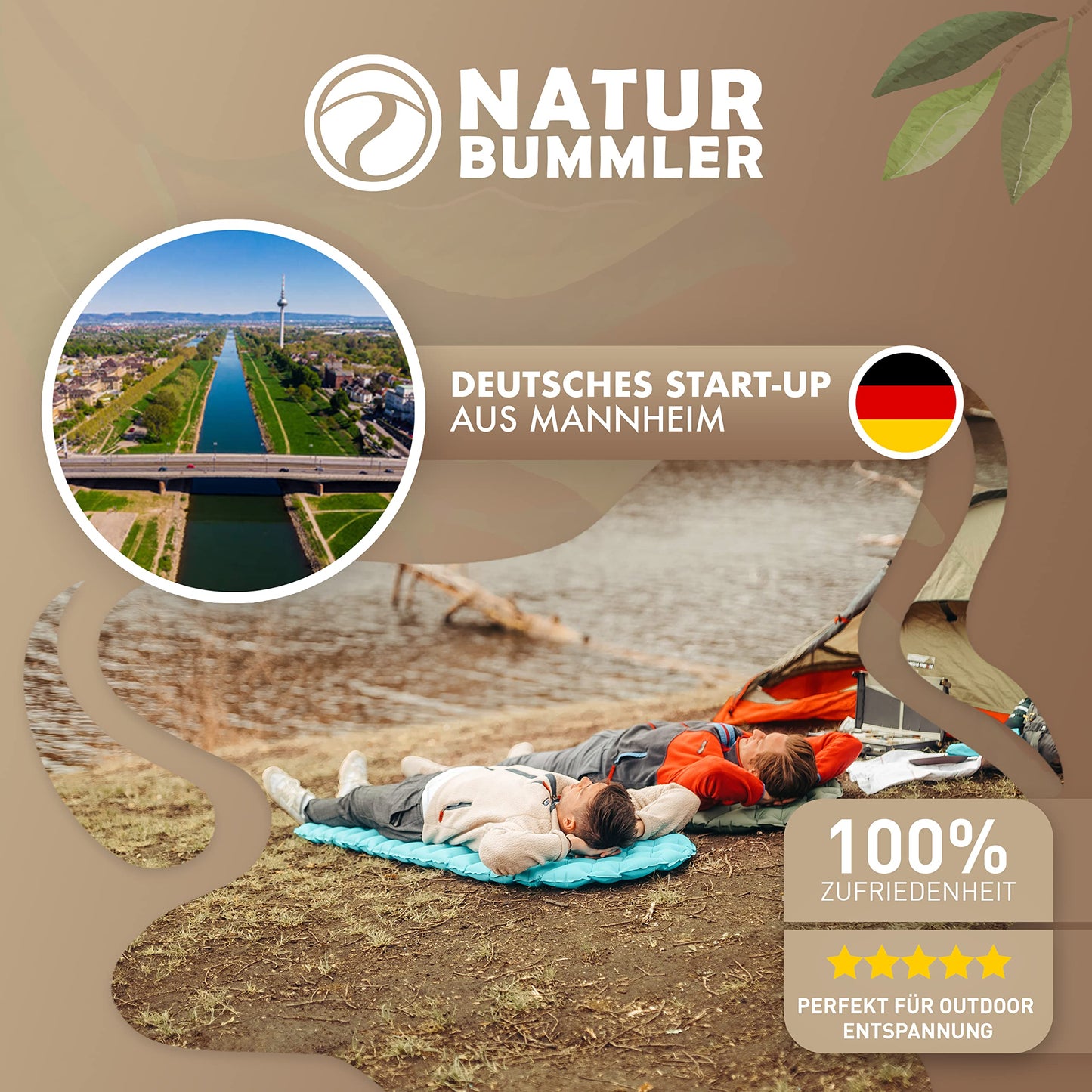 NATURBUMMLER® Ultralight Sleeping Pad [Cloud Nap+] Inflatable Air Mattress for Camping (195x56cm) – weatherproof & foldable – for Trekking Hiking Festival Travel (Nature Green)