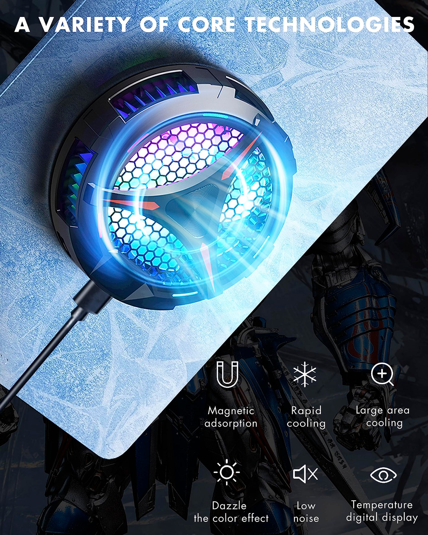 ACEDAYS iPad Cooler, magnetic tablet cooler for iPad/Surface Pro/Samsung Tab, compatible with Steam Deck, universal radiator with temperature display for mobile gaming, Tiktok Live Streaming.
