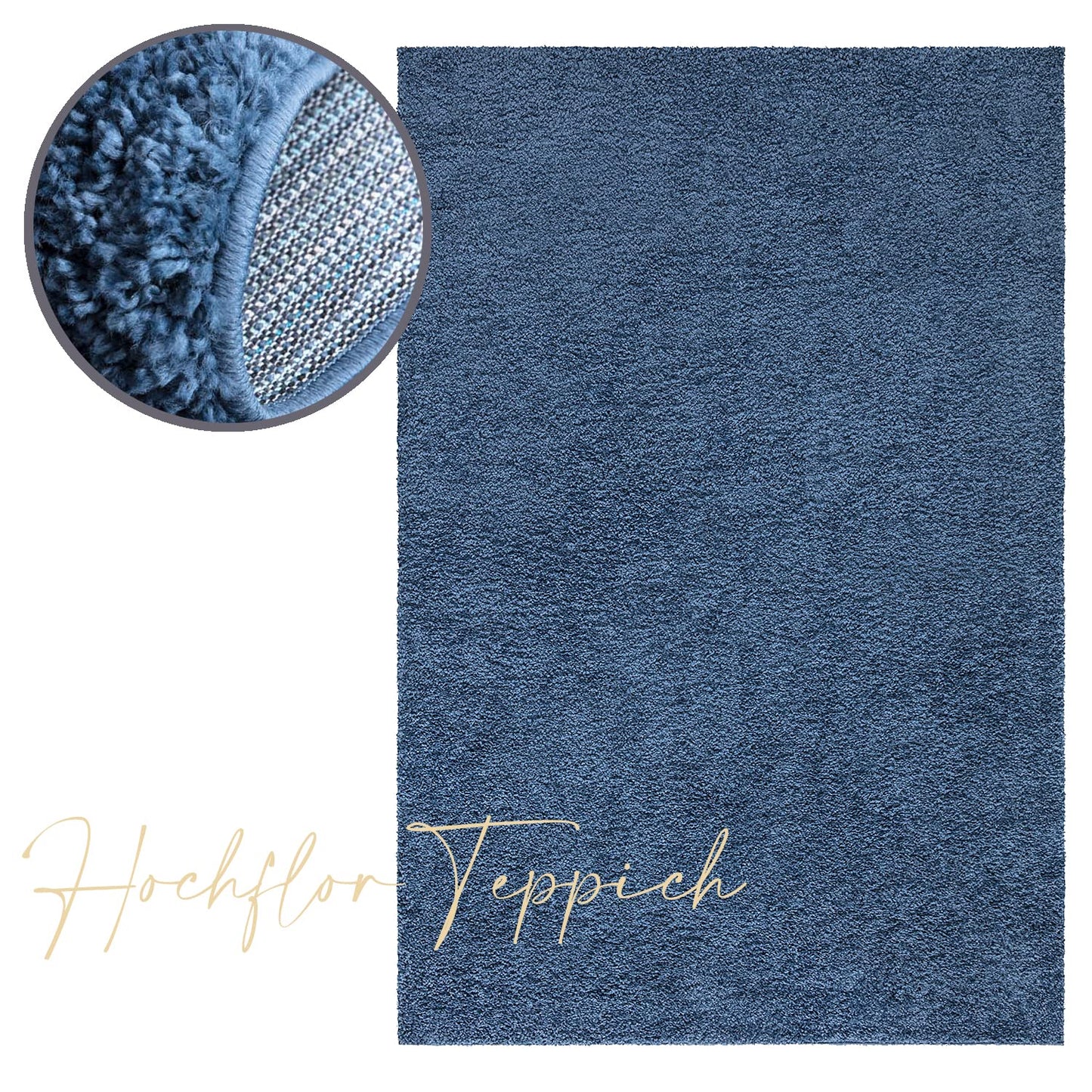 Paid carpet living room high pile shaggy - 160x230cm - Blue plain fluffy modern boho decor rugs soft bedroom