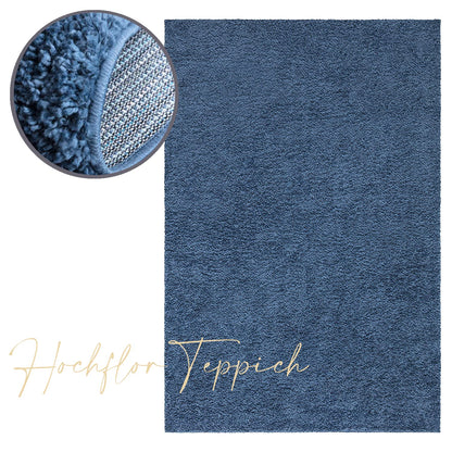 Paid carpet living room high pile shaggy - 160x230cm - Blue plain fluffy modern boho decor rugs soft bedroom