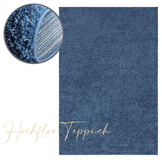 Paid carpet living room high pile shaggy - 160x230cm - Blue plain fluffy modern boho decor rugs soft bedroom