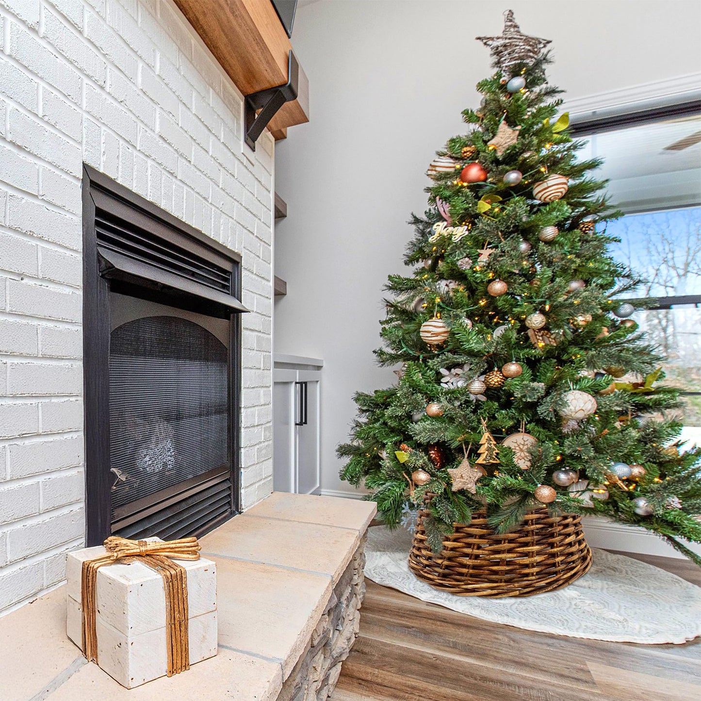 Natural 60cm Willow Rattan Christmas Tree Skirt - Cover for the tree stand - Christmas Tree Blanket Tree Collar Tannenbaum Rock