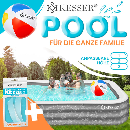 KESSER® Inflatable Pool Family Pool for Kids and Adults Garden Swimming Pool Family Swimming Pool Summer 305x183x56 cm Paddling Pool 1180 Liter Capacity Child-Friendly Includes Repair Kit & Ball