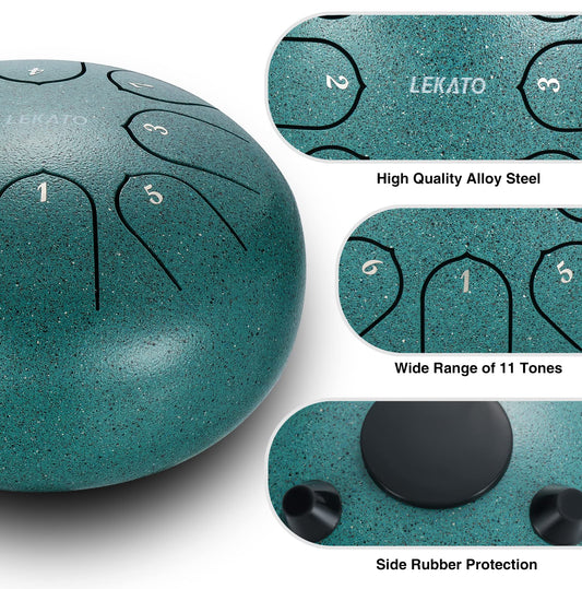 LEKATO Steel Tongue Drum, 6-inch 8 Tone Tongue Drum Percussion, Steel Pan Sound Percussion Hand Pan Drum for Meditation Yoga Sound Healing, Green
