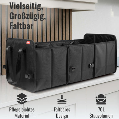 Achilles foldable car trunk box, car organizer, size-adjustable trunk bag, foldable basket, car bag, size-adjustable trunk organizer, velcro attachment on the bottom, 72 x 33 x 30 cm.