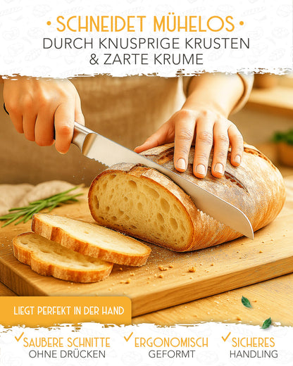 "KRUSTENZAUBER 26cm bread knife with serrated edge - Sharp bread cutting knife made of stainless steel for precise and effortless bread slicing, cutting knife for bread, kitchen knife and serrated knife"