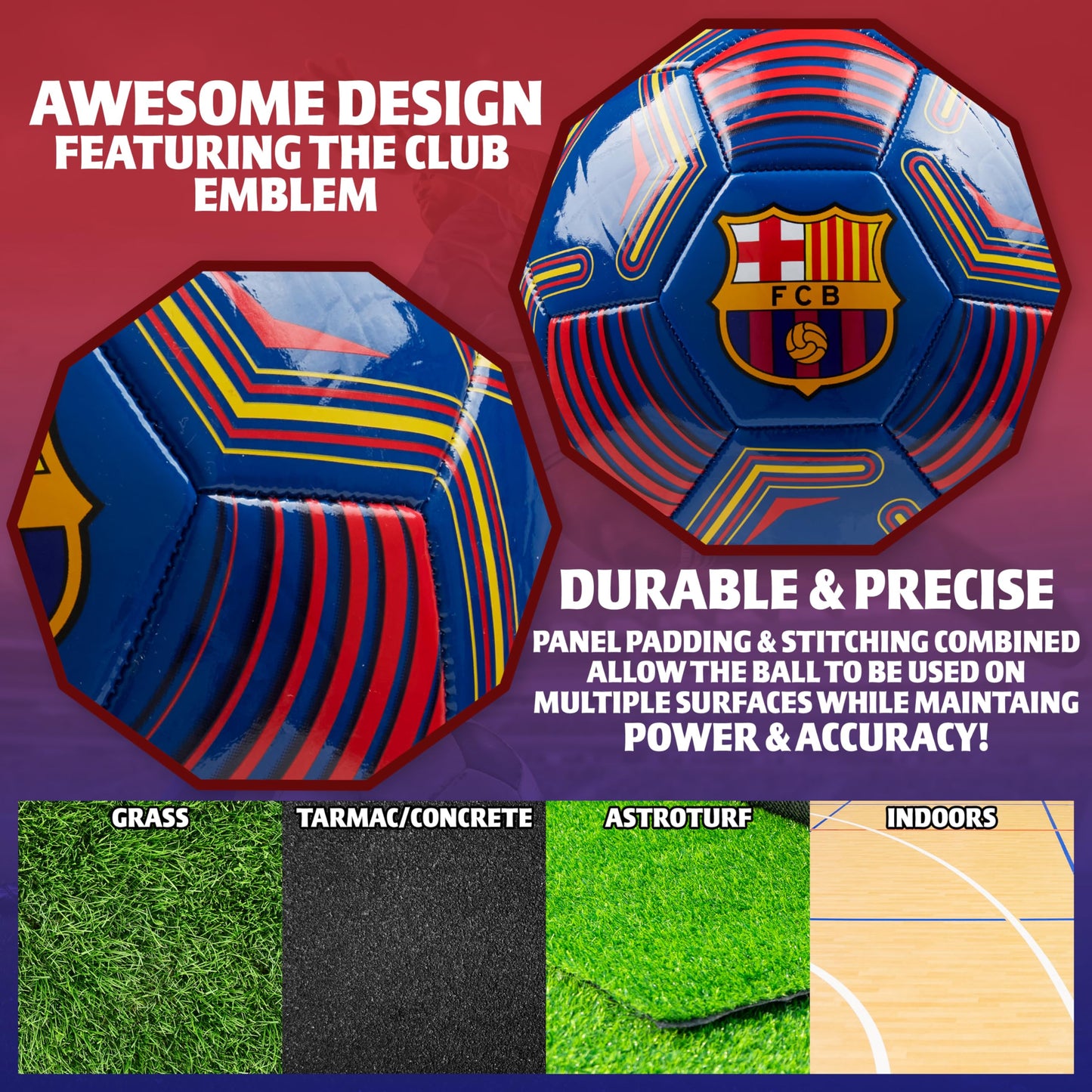 FC Barcelona ball, officially licensed club soccer ball, size 3, 4, or 5, gifts for fans (blue/red, size 4)