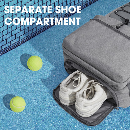 G4Free Tennis Bag, Tennis Backpack for men and women, large Pickleball bag, holds 4 rackets with shoe compartment, grey, L, Casual daypack