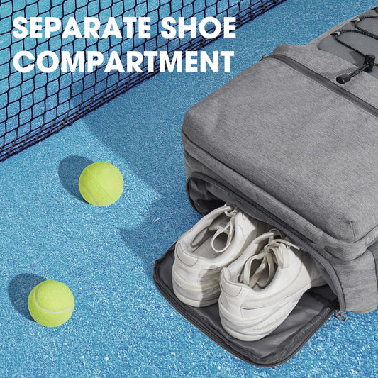 G4Free Tennis Bag, Tennis Backpack for men and women, large Pickleball bag, holds 4 rackets with shoe compartment, grey, L, Casual daypack