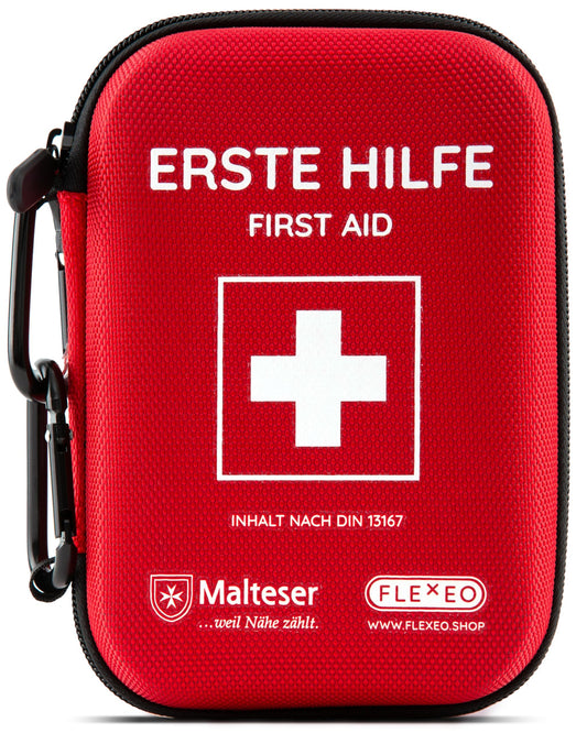 First aid kit outdoor according to DIN 13167 - travel set on the go, for hiking, camping, motorcycle, bicycle - first aid kit for emergencies - practical first-aid set for outdoor activities.