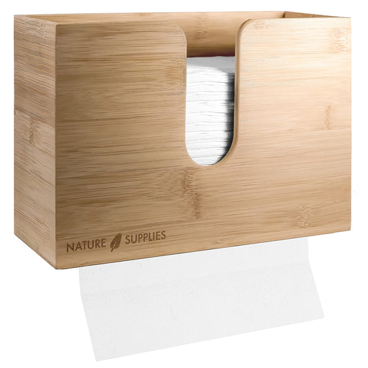 Nature Supplies wooden paper towel dispenser - paper towel holder with wall mounting or table placement, for paper towels with C, Z, or interfold fold.