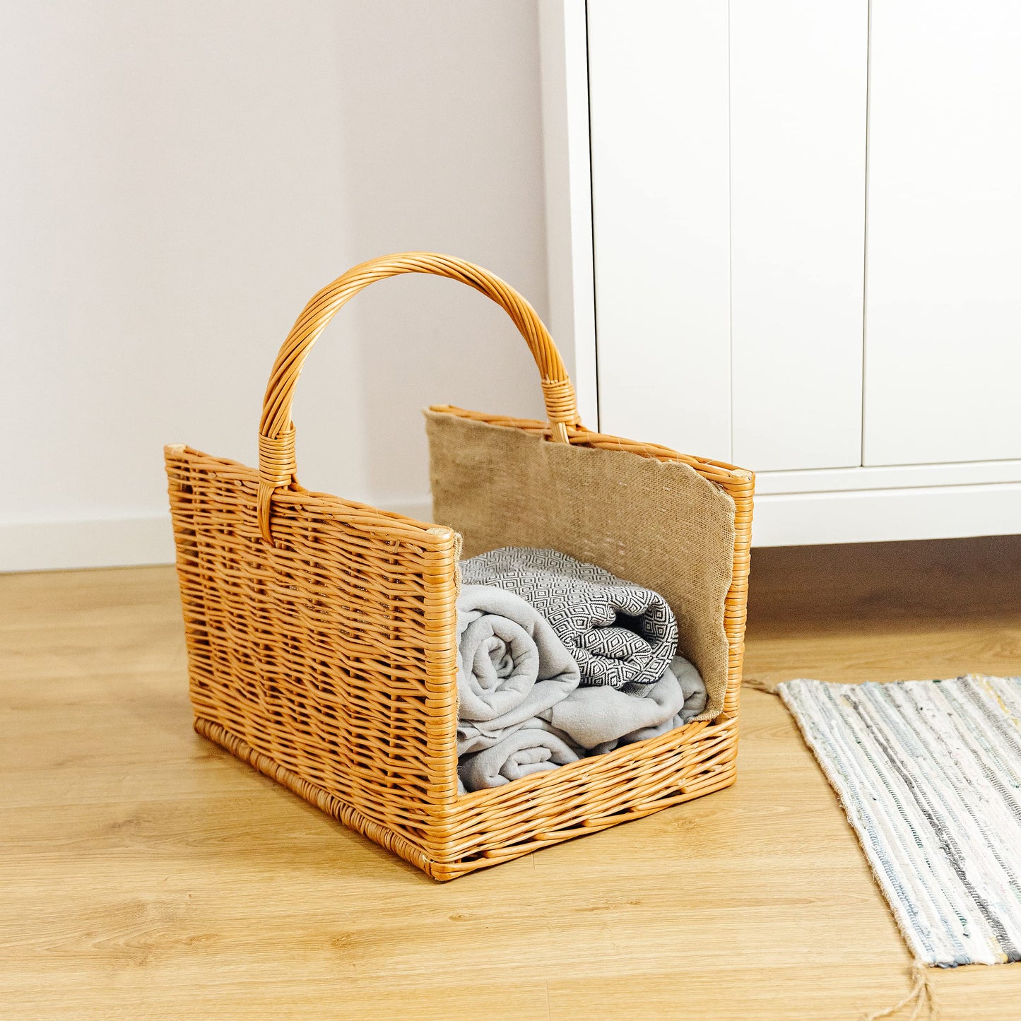 Creative Home Large Fireplace Basket Wood Basket Firewood Basket Rattan | 50 x 34 x 50 cm | Storage Rectangular Wicker Basket for Firewood/Wood | Brown Thick Willow Firewood Basket Wood Carrier Carry Basket