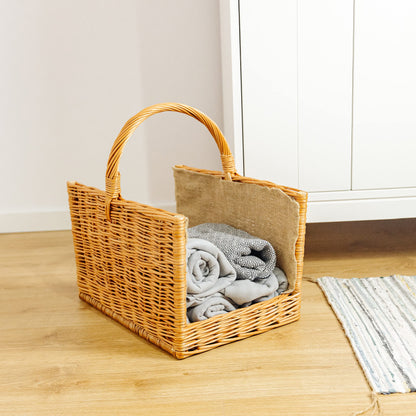 Creative Home Large Fireplace Basket Wood Basket Firewood Basket Rattan | 50 x 34 x 50 cm | Storage Rectangular Wicker Basket for Firewood/Wood | Brown Thick Willow Firewood Basket Wood Carrier Carry Basket