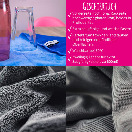 Cooking flower kitchen towel 60x40cm 5-piece set | Microfiber towel | Extra absorbent fibers and polishing side | Washable up to 40°C | Color: anthracite/gray